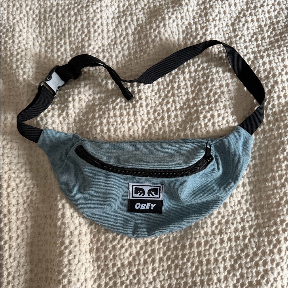 Obey Light Blue Jean Adjustible Belt Bag